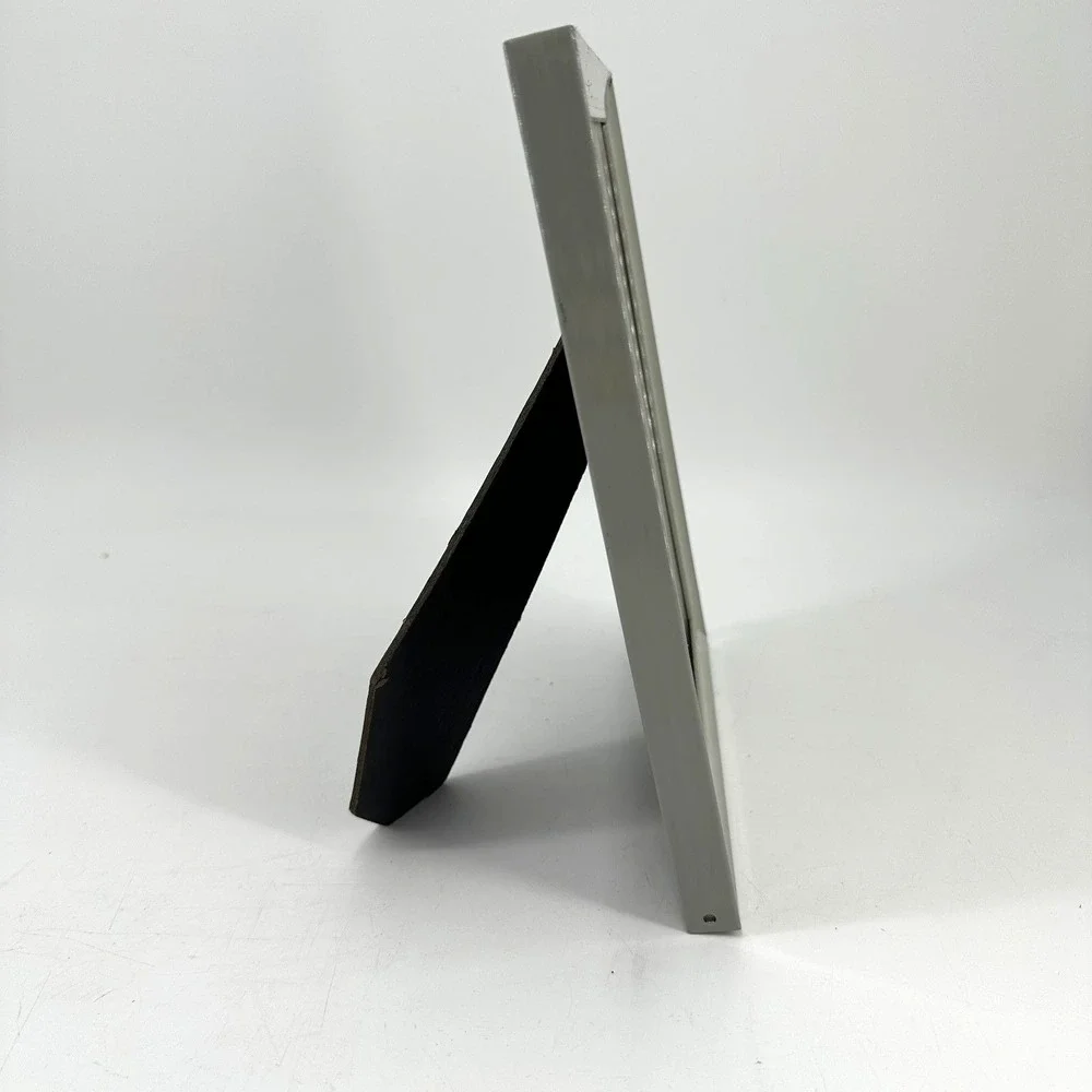 Vintage Gray Enamel Metal 8x10 Picture Frame -‎ Gold Trim Tabletop Display